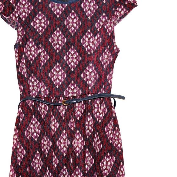 Maroon Patterned Mini Dress with Belt Size Large - Picture 2 of 3
